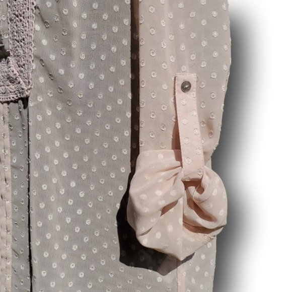 Daniel Rainn Dusty Rose Swiss Dot Crochet Bib Sheer Top Size Small - Picture 10 of 15